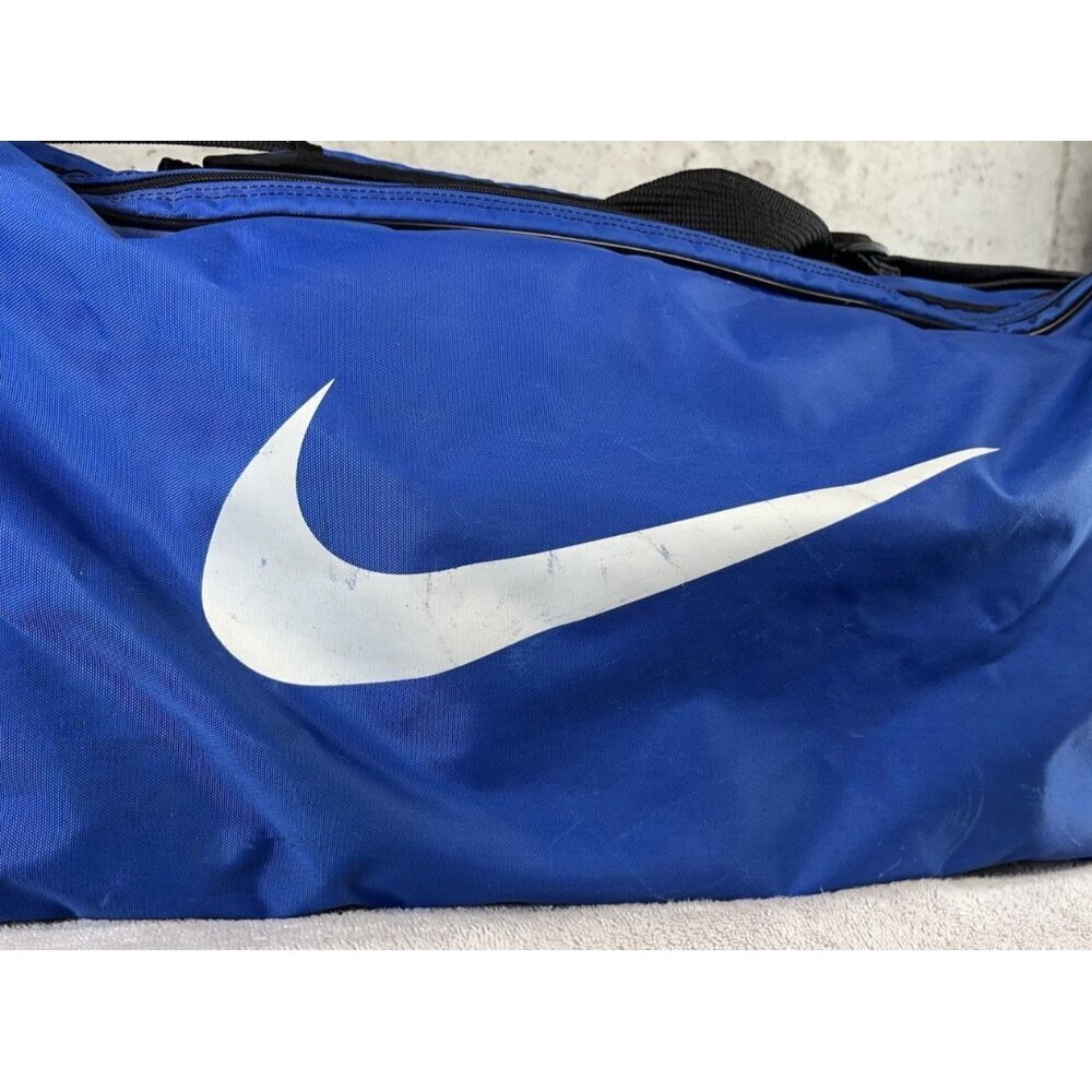 Vintage XL 90s Blue Nike Travel Duffle Gym Bag Embroidered Swoosh Logo Nylon - Picture 2 of 16